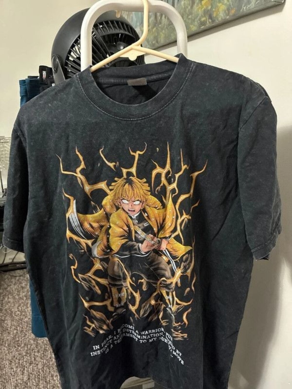 New men’s women’s vintage wash Demon slayer black Zenitsu Agatsuma tshirt small